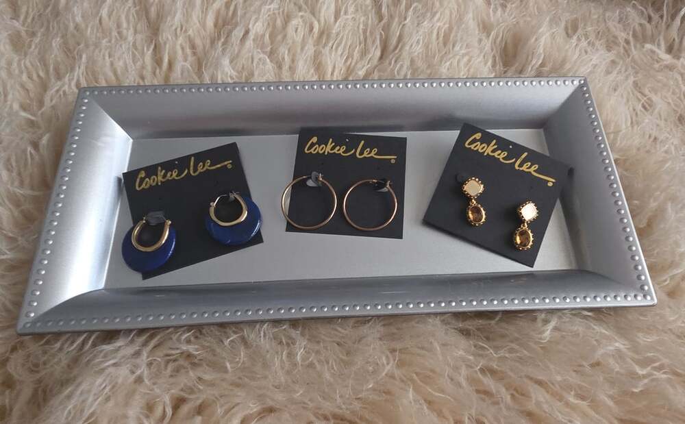 Cookie Lee Assorted Earring Set of 3 Pairs Blue Hoop Gold Dangle